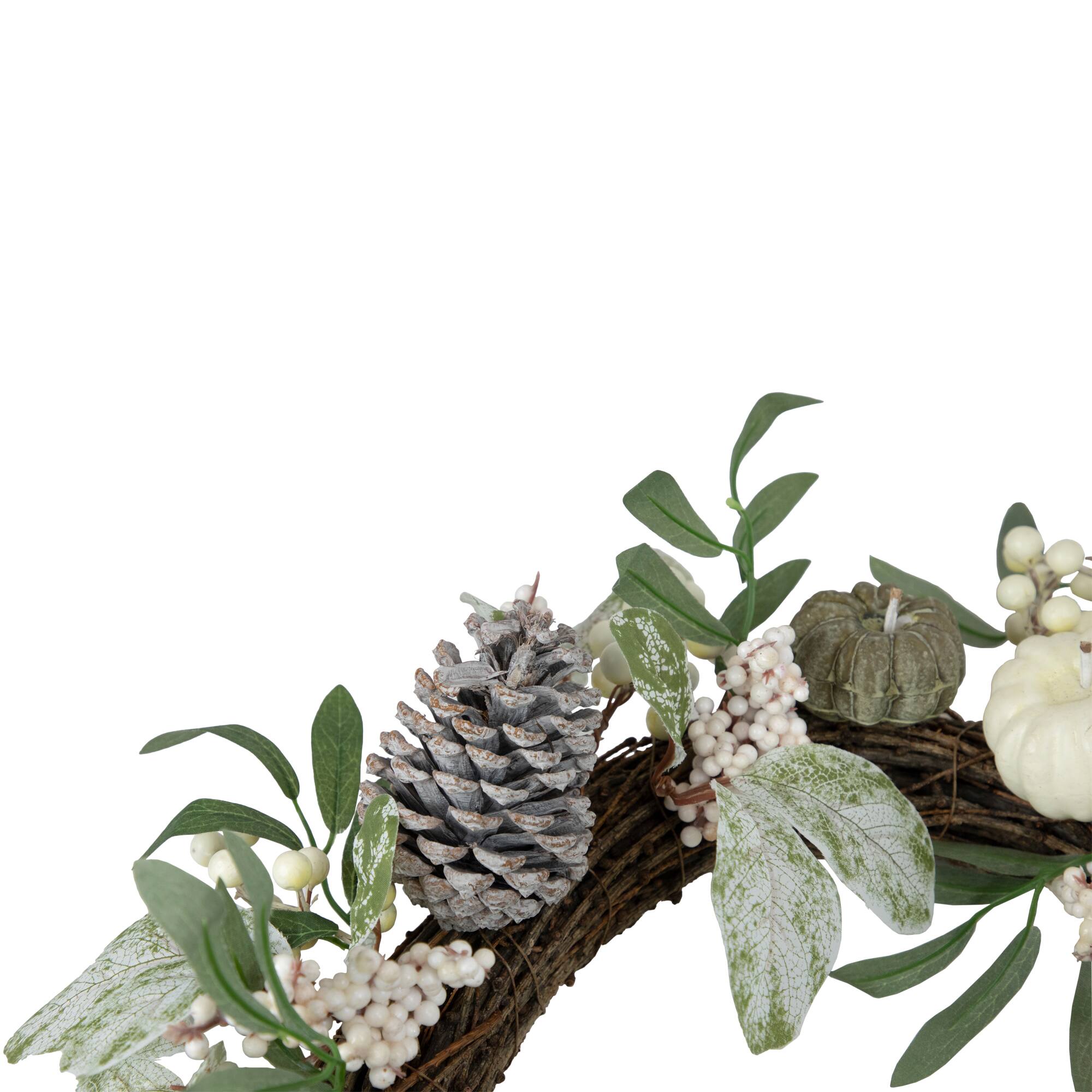 20" Pumpkin & Berries with Pinecones Artificial Fall Harvest Twig Wreath